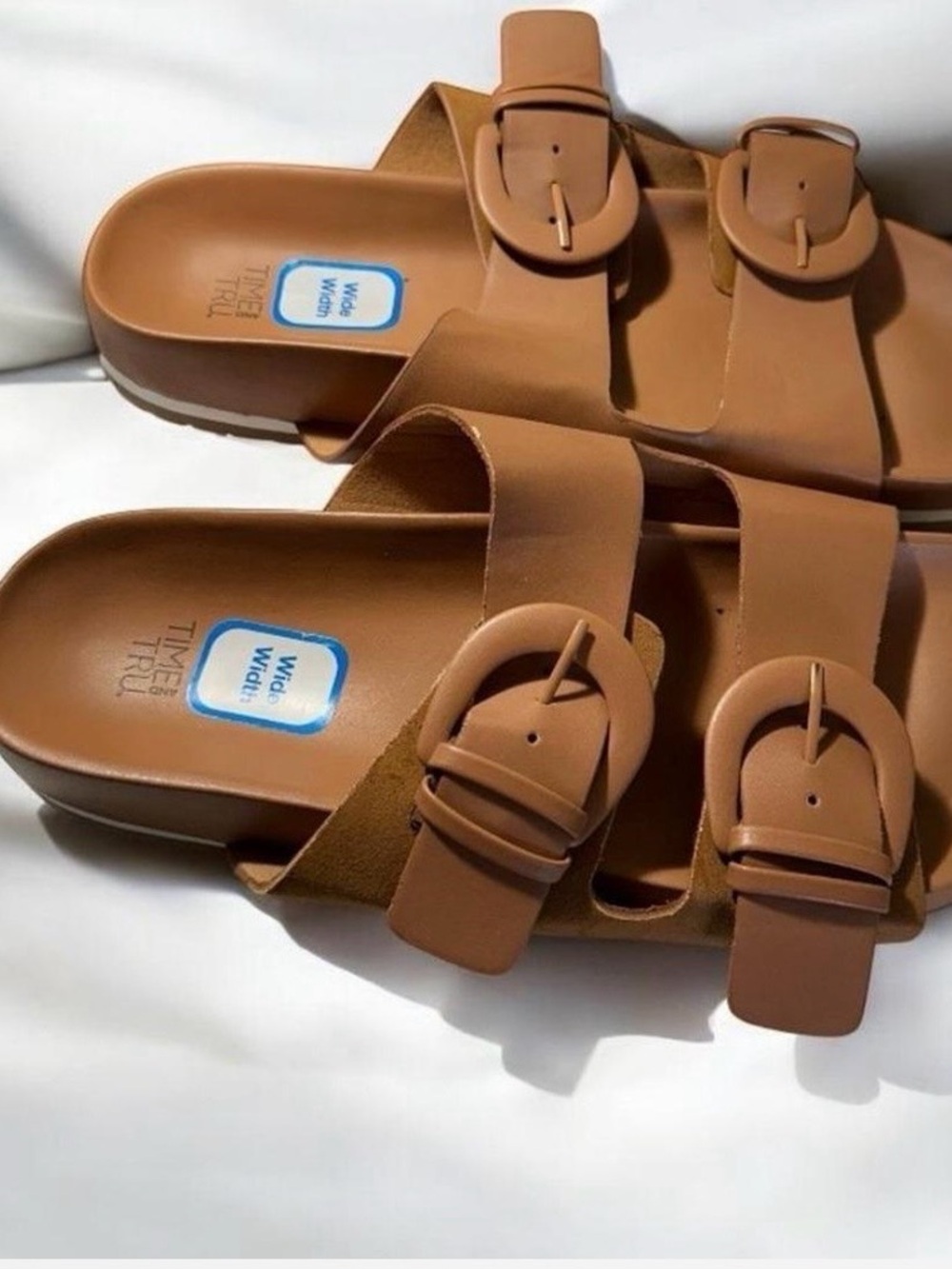 Time and Tru Women's Tan Double Buckle Slide Sandals
